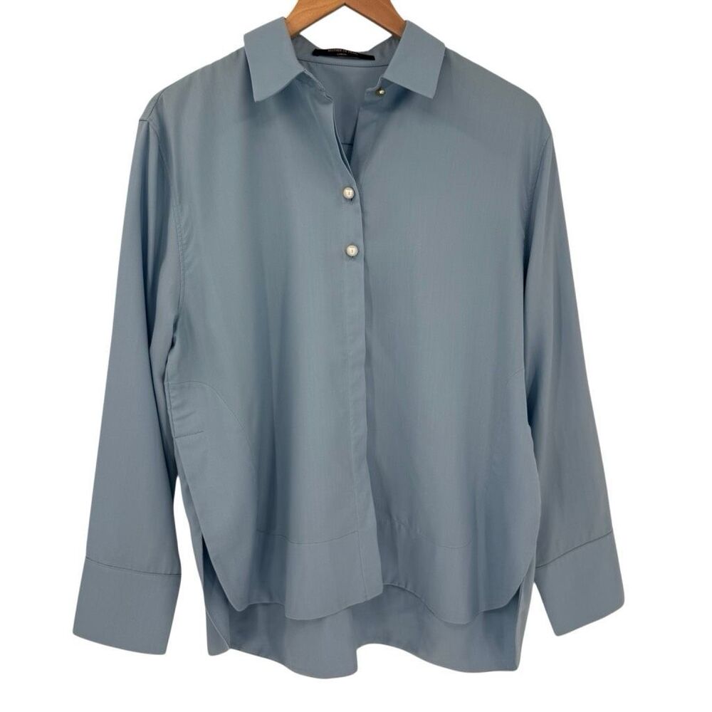Mother‎ of Pearl London Elizabeth Tencel Lyocell Pearl Buttons Shirt Blue Small